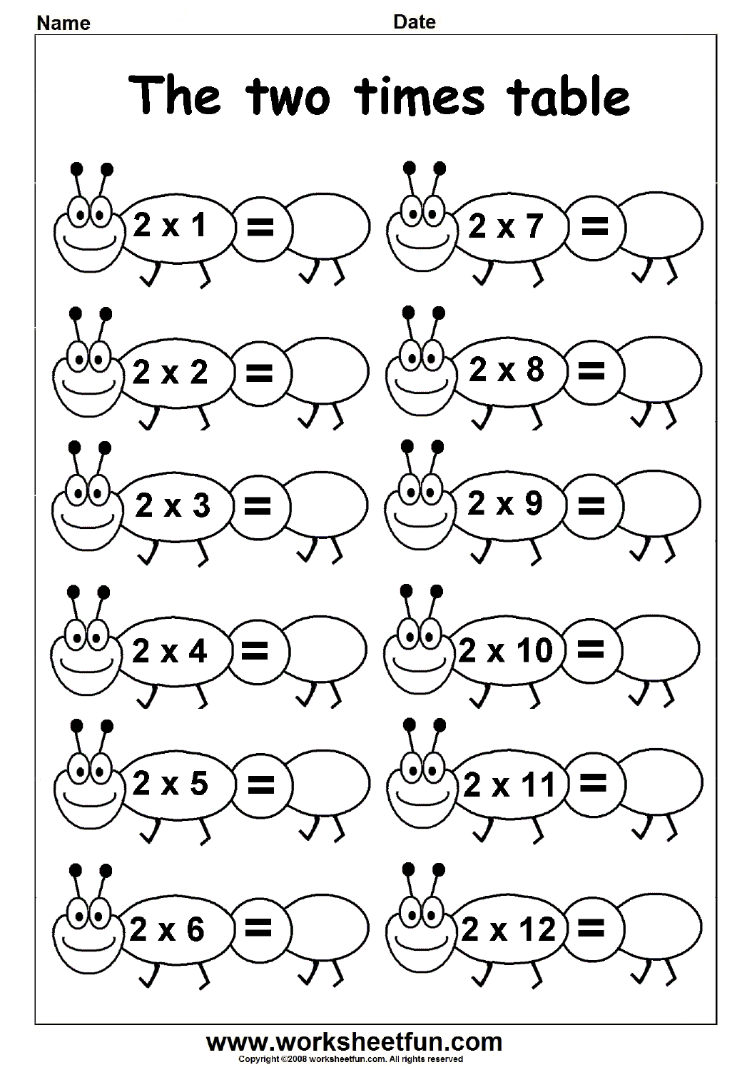 Multiplication Times Tables Worksheets â 2, 3, 4, 5, 6 & 7 Times